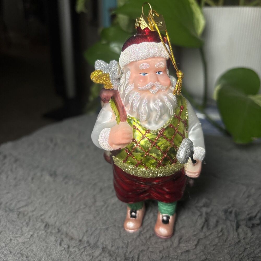 Kurt Adler Noble Gems Golfing Santa Golfer Glass Ornament